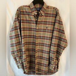Polo Ralph Lauren Men's‎ L Plaid Pony Cotton Button Down Shirt Maroon Gold